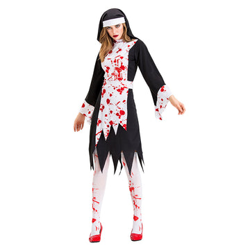 Halloween Disfraz de Horror Traje de Monja Sangrienta Diablo Vampiro Zombi Vestido para Adultos Femenino